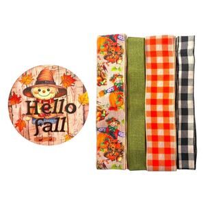 Fall Scarecrow Wreath Making Kit | Hello Fall Sign Leaves & Coordinating Ribbons